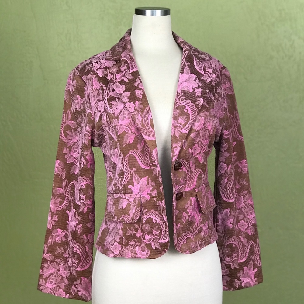 LUCY LOVE Caroline Jacket in Brown and Pink Damask Women medium Jacquard Jacket